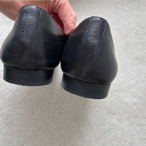 ALDO Black Leather Loafers silver Bar Detail Size 8.5 Classic Minimalist Flats - Picture 6 of 8